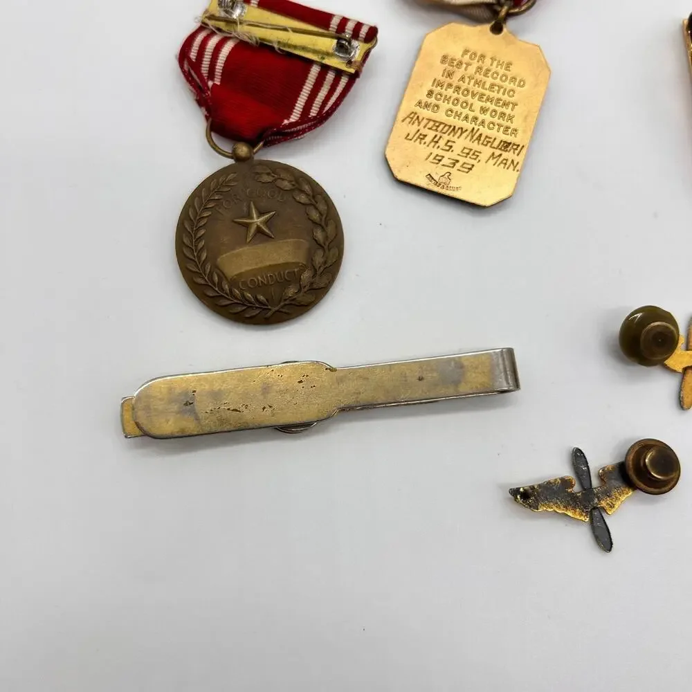 Vintage Medal & Tie Bar Lot PDNY NYPD Wingate DB Sterling Bar Propeller Pin 30s